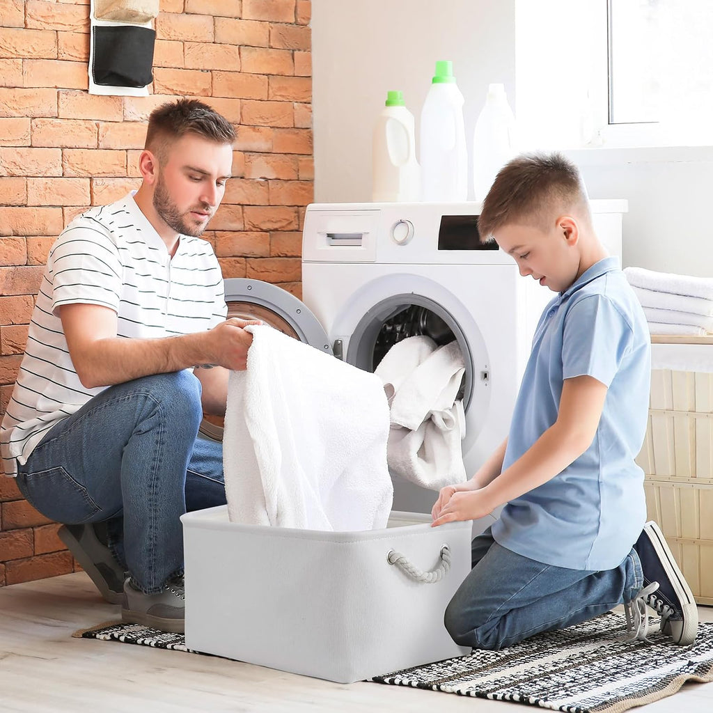 TheWarmHome Storage Basket for Gifts Empty - X Large - 3 Pack 17.7L×13.8W×9.8H in Collapsible Storage Bin for Shelves, Toy Box Storage for Gifts Book Laundry (White)