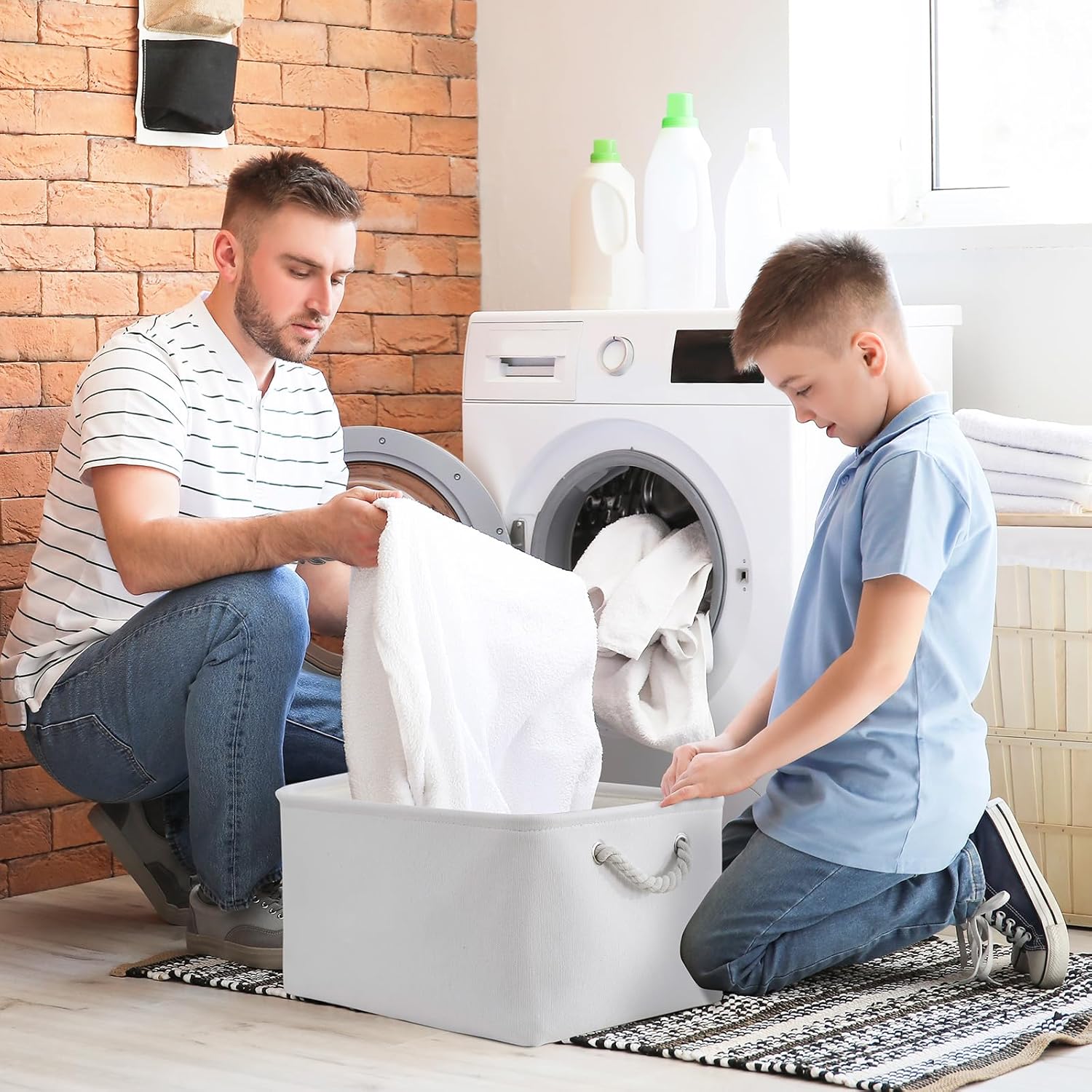 TheWarmHome Storage Basket for Gifts Empty - X Large - 3 Pack 17.7L×13.8W×9.8H in Collapsible Storage Bin for Shelves, Toy Box Storage for Gifts Book Laundry (White)