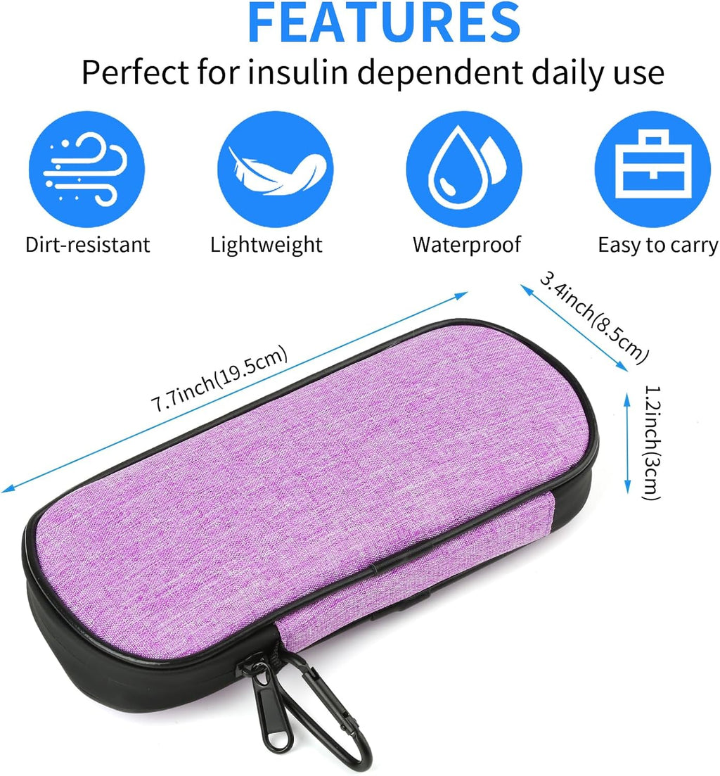 Insulin Pen Cooler Travel Case with 2 Reusable TSA Approved Ice Packs, Diabetic Medication Insulated Cooler Bag for Insulin Pens and Other Diabetic Supplies Storage Purple
