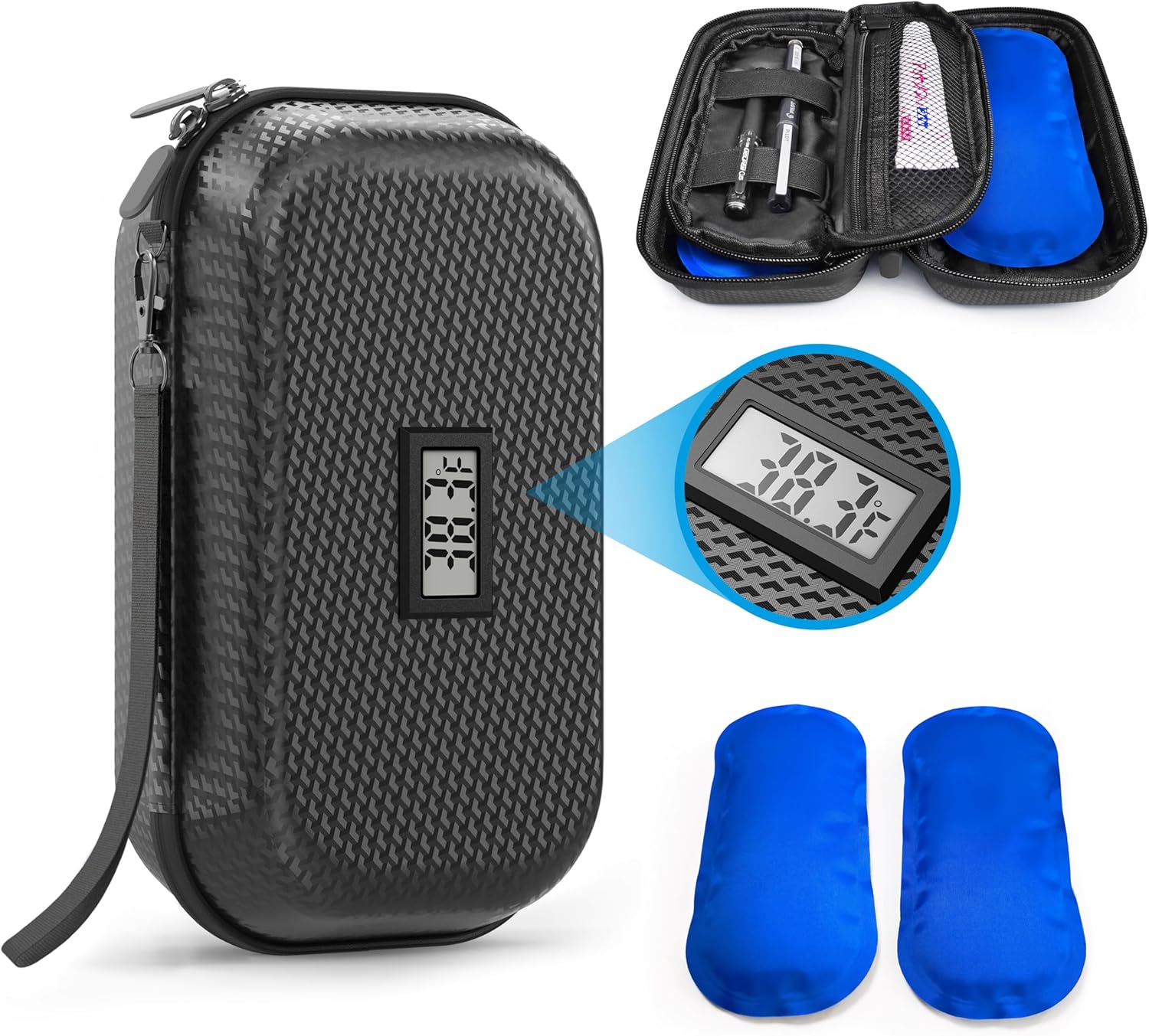 Insulin Cooler Travel Case TSA Approved, Refrigerated Medicine Travel Case with Temperature Display, Wrist Strap & 2 Reusable Ice Packs, Gift For Daily and Trip