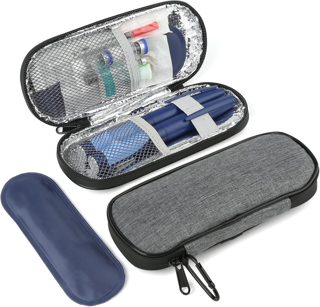 Insulin Pen Cooler Travel Case with 2 Reusable TSA Approved Ice Packs, Diabetic Medication Insulated Cooler Bag for Insulin Pens and Other Diabetic Supplies Storage Grey