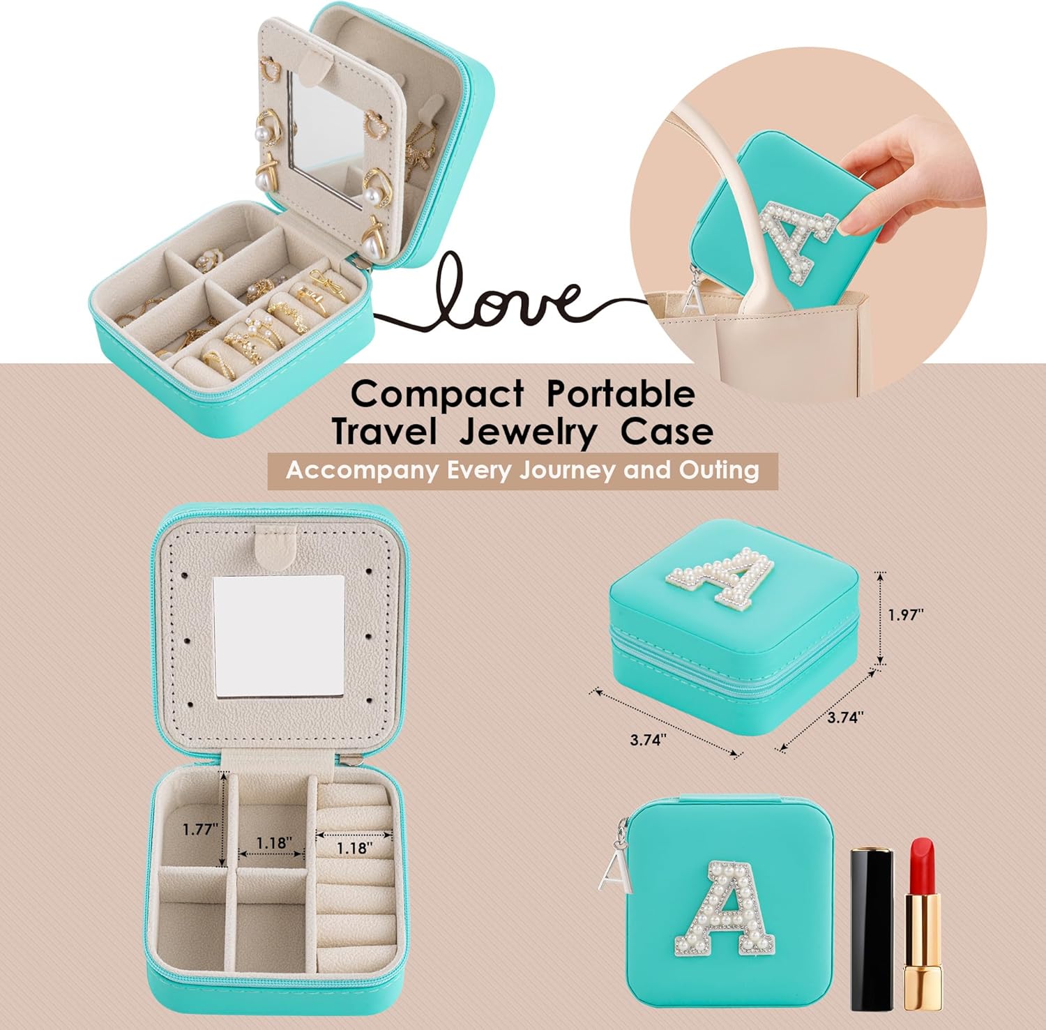 Initial Jewelry Box, Travel Jewelry Case, Blue, Modern, Mother's Day Gift for Women