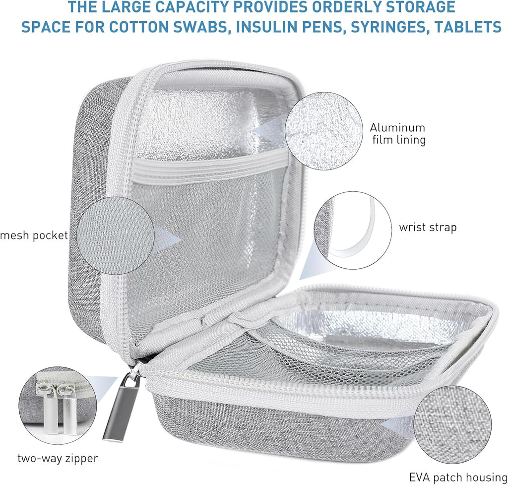 Insulin Cooler Travel Case,EVA Insulation Travel Medicine Kit with 2 Ice Packs for Diabetes Care,Insulin Pen and Other Diabetic Supplies (Grey)