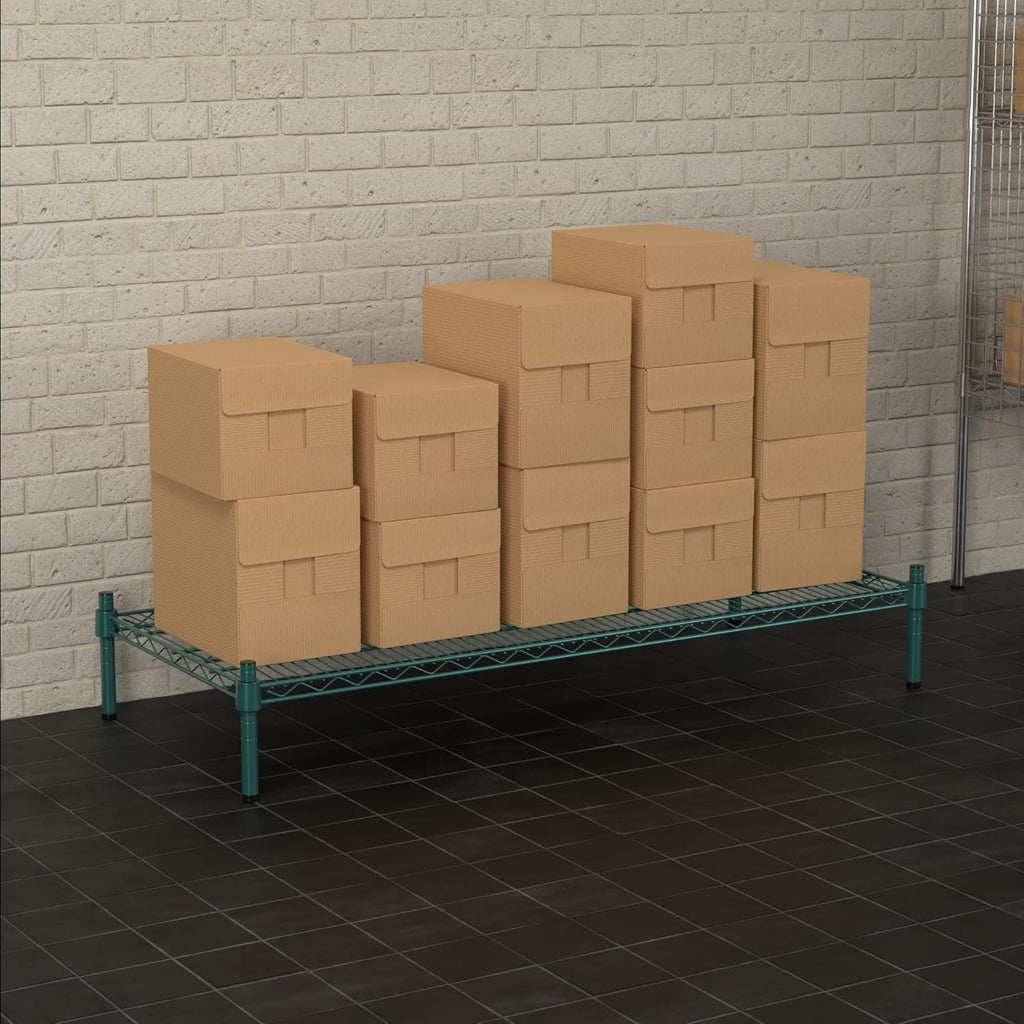 21" x 48" NSF Green Wire Stationary Dunnage Storage Rack with 8" Posts Ideal for Commercial Kitchen Home Garage Warehouse Shelters