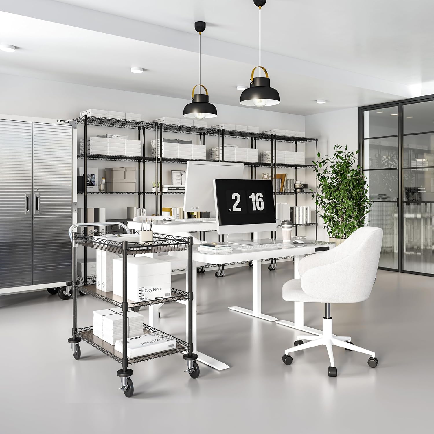 Seville Classics UltraDurable NSF Commercial Heavy Duty Metal Rolling Utility Cart, w/Steel Shelves, Handle Bar for Garage, Warehouse, Kitchen, Office, Deep Top Basket (34.75" W x 20.25" D), Graphite