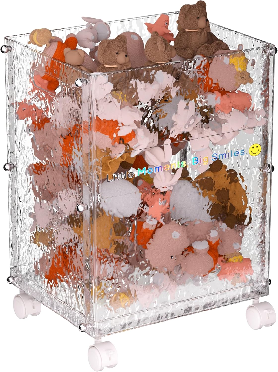 Stuffed Animal Storage with Wheels, Rolling Toy Storage Bin, Slim Tall Kid-Safe, Impact-Resistant Organizer for Playroom/Nursery/Bedroom, 360° Wheels, Fits Yoga Mats & Sports Gear (Glacier)