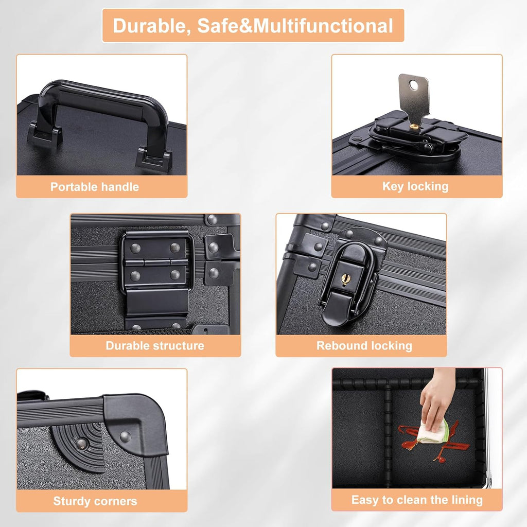 Makeup Box with Led Mirror,Travel Train Hard Case with Rechargeable Lighted Mirror Adjustable Dividers,Cosmetic Organizer Storage Bag for Makeup Artists,Appropriate Gift for Women and Girls,Black