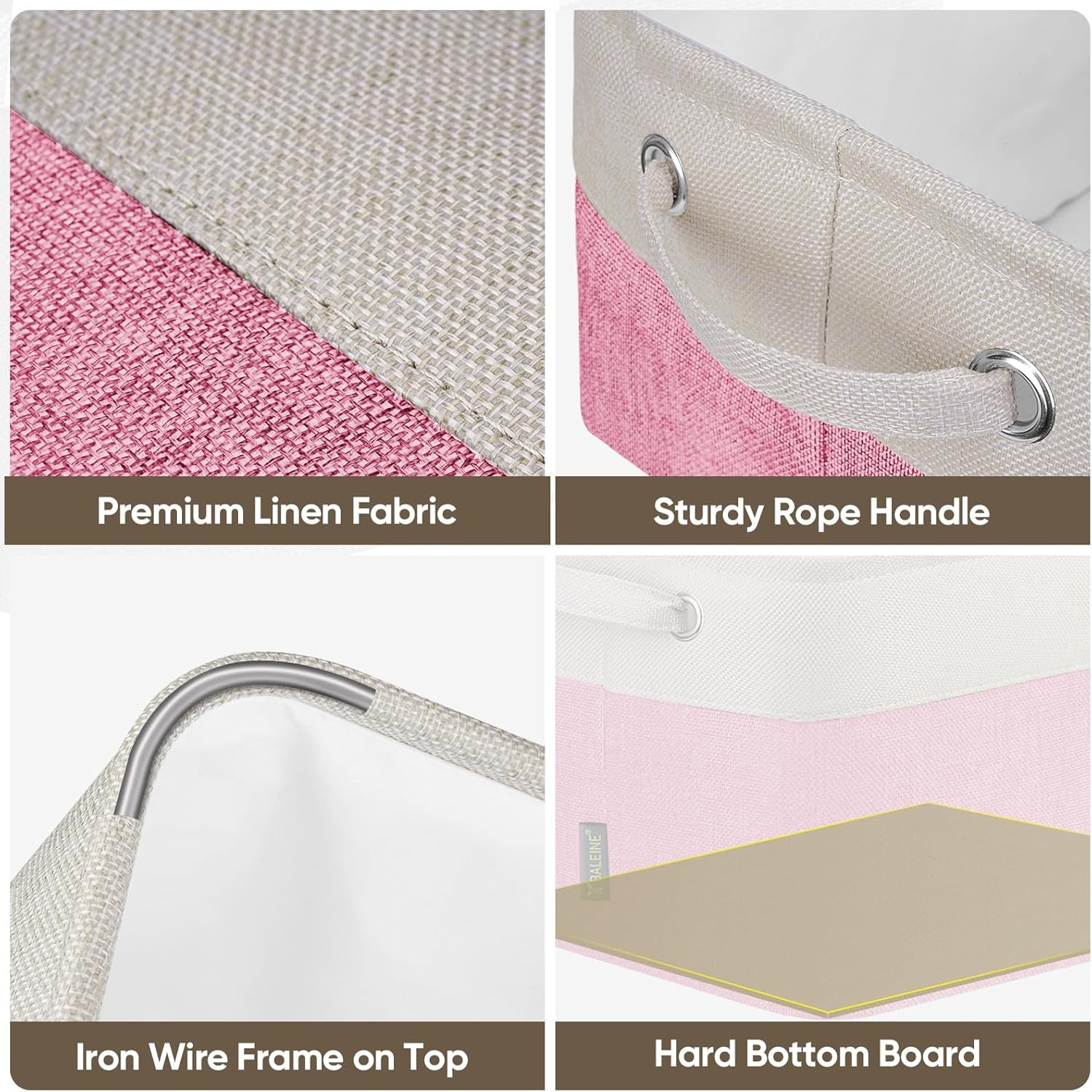 BALEINE 1 Pack Fabric Storage Bins for Shelves, Linen Storage Baskets for Organizing, Decorative Closet Bins for Clothes, Home (Pink, 15''x11''x9.5'')