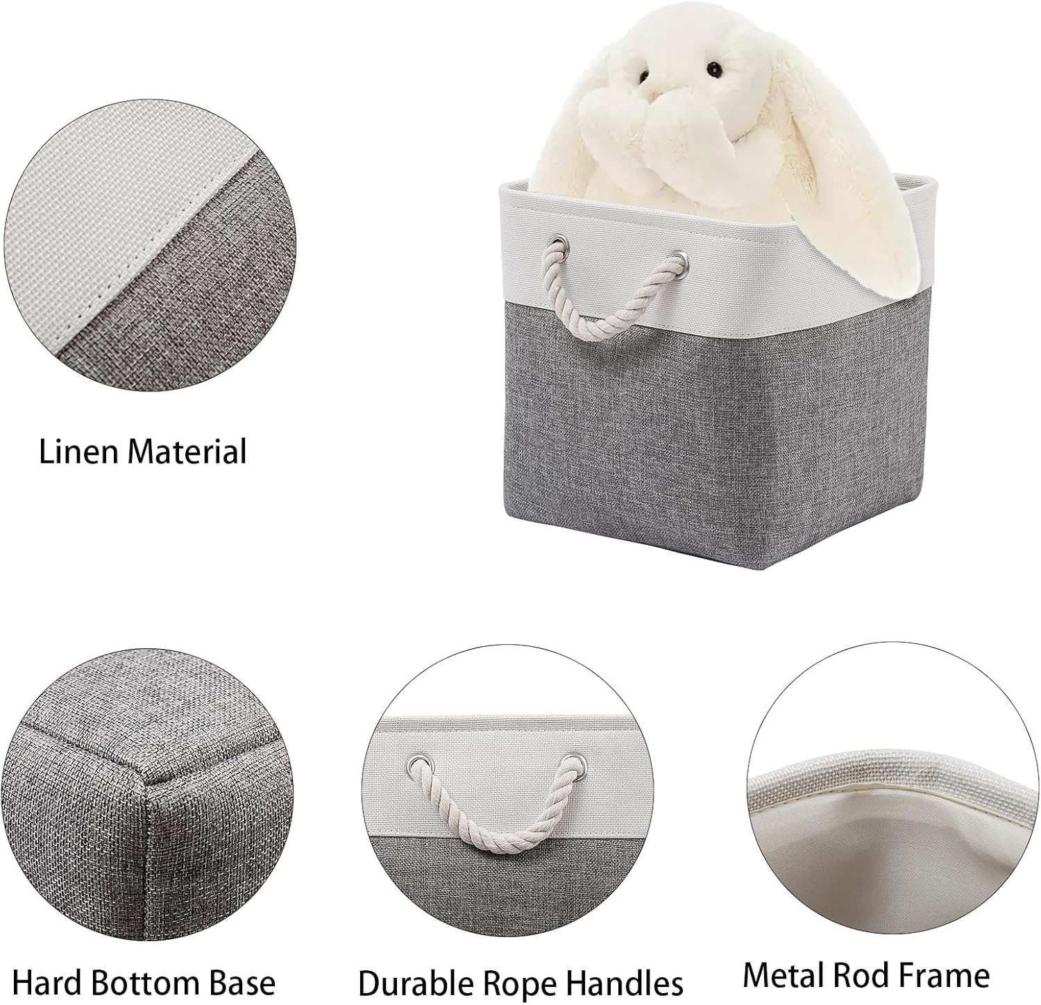 Fabric Storage Bins, 11 inch cube storage bins with Handles, 11x11cube storage organizer bins, Collapsible Storage Bins for Shelves and Home, Cubby Storage Cubes (white-gray, 10.5x10.5x11in)