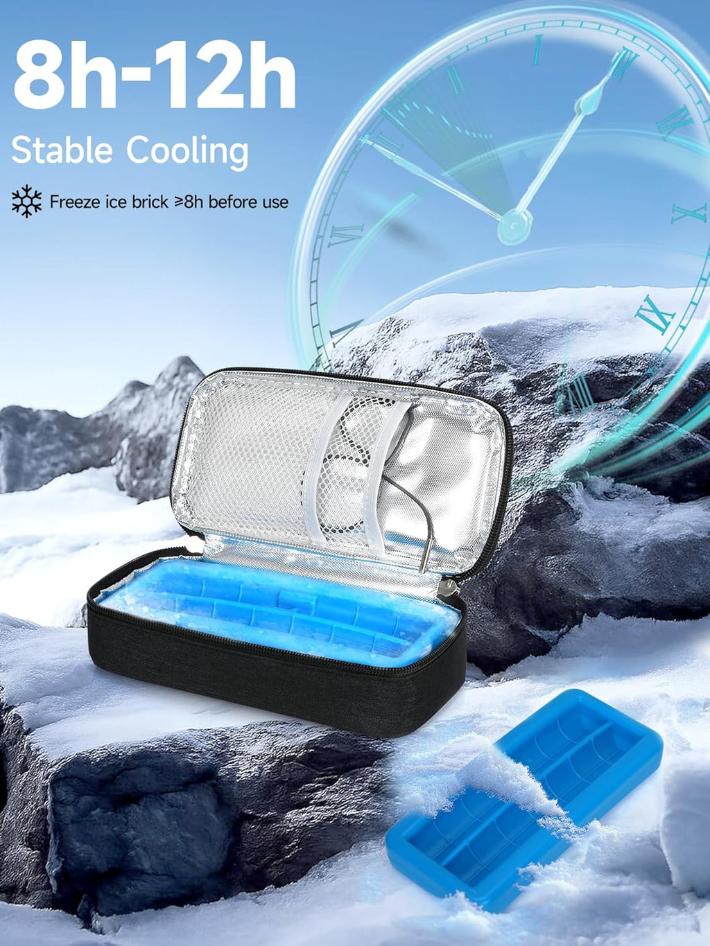 Insulin Cooler Travel Case, TSA Approved Refrigerated Medicine Travel Bag with Protective Ice Brick, Temperature Display Diabetic Medication Cooling Bag for Pen & Vials (Black)