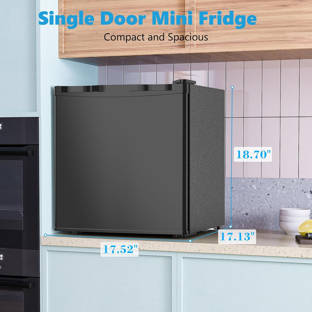 1.6 Cu.ft Mini Fridge with Freezer, Compact Refrigerator, Single Reversible Door, Ultra Quiet, Energy Efficient for Office, Dorm, Bedroom, Apartment, Black