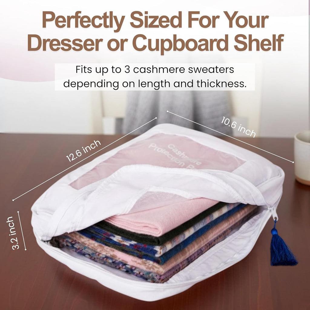 The Cashmere Choice Cashmere Storage Bags for Clothes, Sweaters, Scarves – 100% Cotton Garment Bag – Standard Size