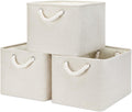 Bidtakay Baskets Collapsible Large Toy Storage Baskets for Organizing Set of 3 Closet Organizer Linen Cream Storage Bins 15 X 11 X 9.5 Inch Shelf Organizer Bins for Nursery Storage (Light Beige)