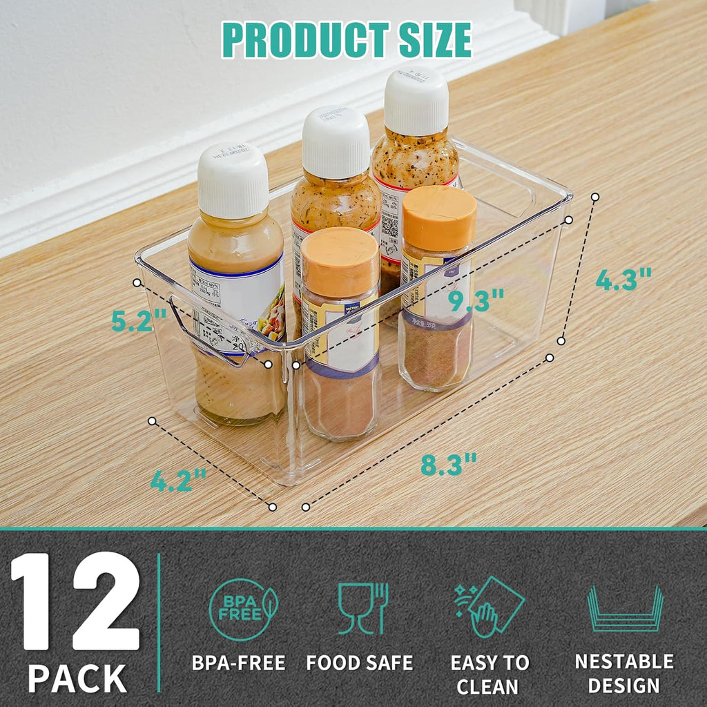 12 Pack Clear Plastic Storage Bins, Acrylic Pantry Organizer and Storage Bins, Fridge Organizer, Small Plastic Containers with Handles, CabinetOrganizer for Shelves,Snack,Refrigerator, Arts and Crafts