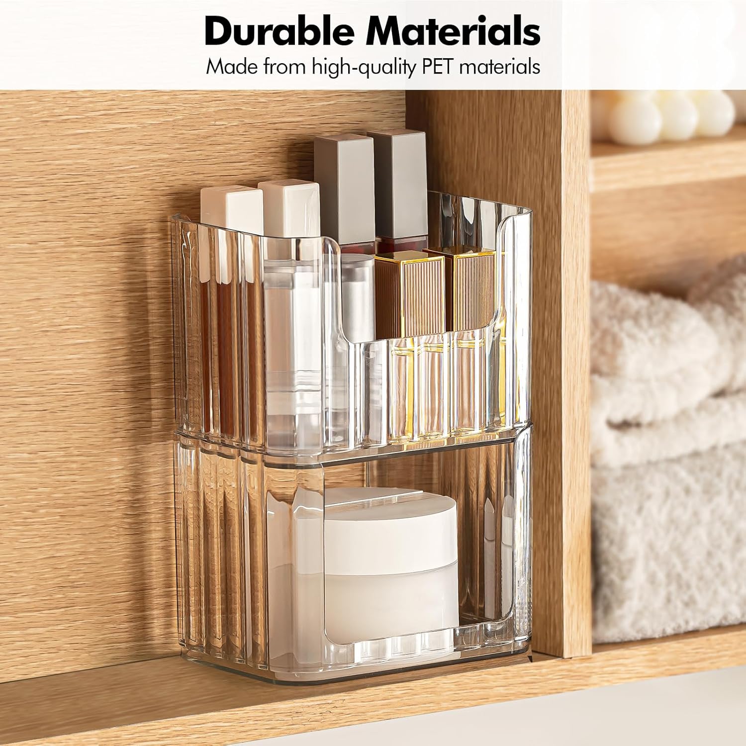 Poeland 2 Pack Stackable Makeup Organizer Tray, Medicine Cabinet Organizer, Clear Cosmetic Display Case for Cabinet, Counter, Vanity