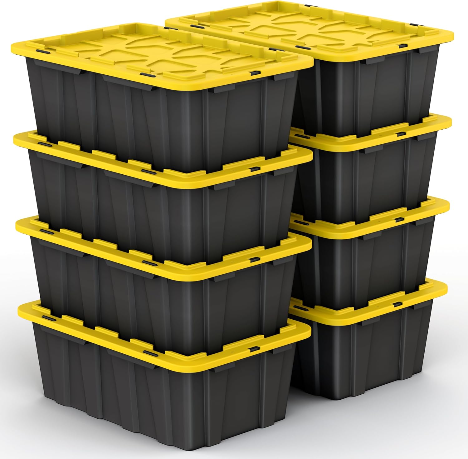 Lifetime Home 8 PACK of Medium 12 Gallon Plastic Storage Bin Tote Organizing Container with Ultra Durable Secure Latching Lids, Stackable, Extra Strength Clear with Built in Handle - Black and Yellow