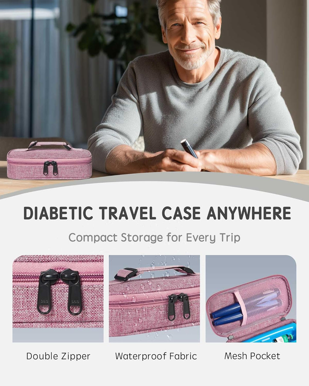 Insulin Vial Cooler Travel Case TSA Approved 300g Reusable Ice Brick Insulin Pen Case Holds 2 Pens and 2 Vials Long Lasting Medicine Cooler for Travel Camping and Outdoor Activities (Red)