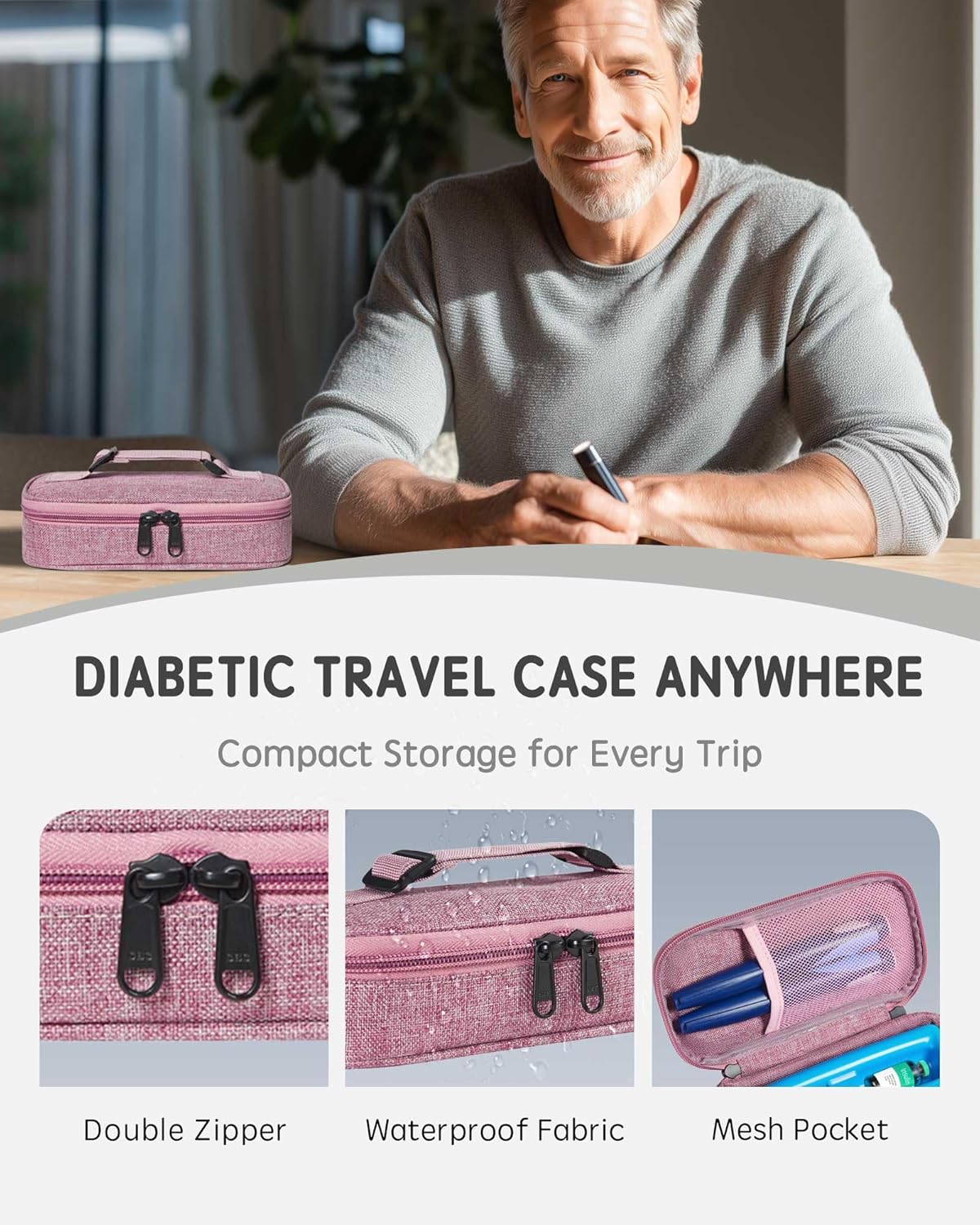 Insulin Vial Cooler Travel Case TSA Approved 300g Reusable Ice Brick Insulin Pen Case Holds 2 Pens and 2 Vials Long Lasting Medicine Cooler for Travel Camping and Outdoor Activities (Red)