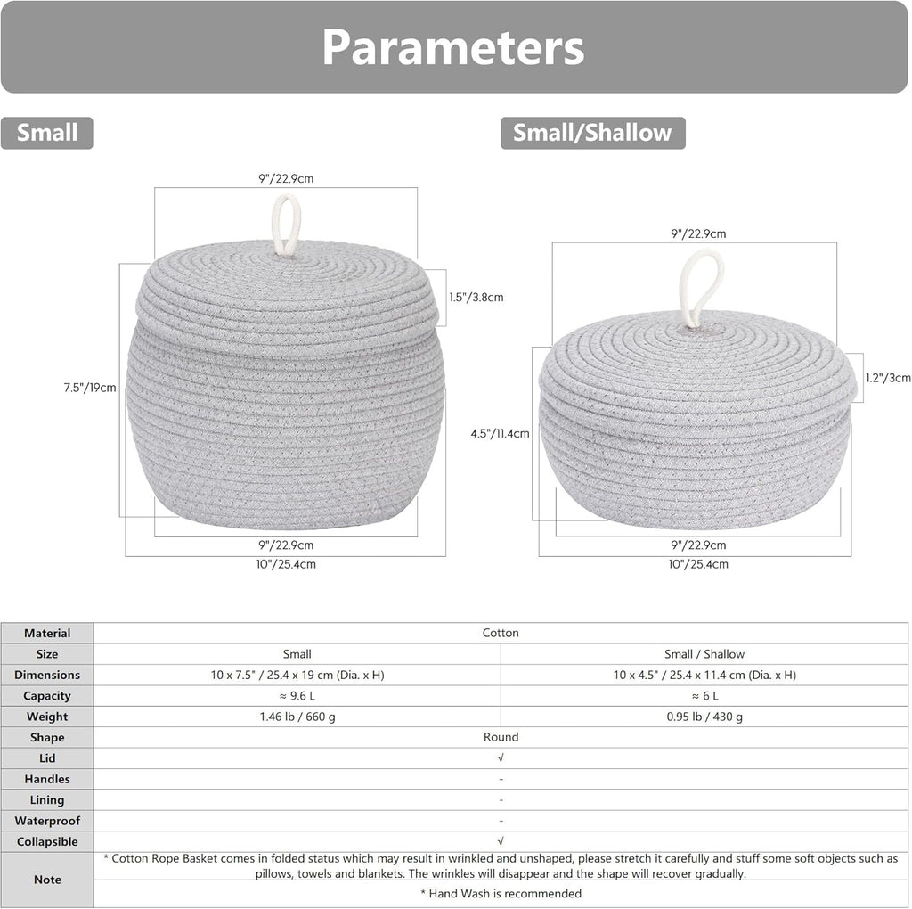 Sea Team Round Cotton Rope Storage Basket with Lid, Decorative Woven Storage Bin, Pot, Caddy, Organizer, Container for Snacks, Towels, Plants, 10 x 7.5 Inches (Small, Lavender)