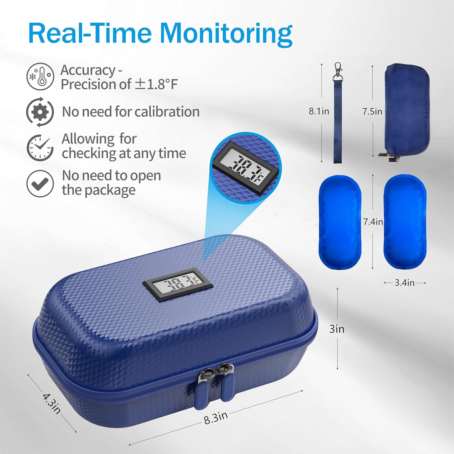 Insulin Cooler Travel Case TSA Approved, Refrigerated Medicine Travel Case with Temperature Display, Wrist Strap & 2 Reusable Ice Packs, Gift For Daily and Trip