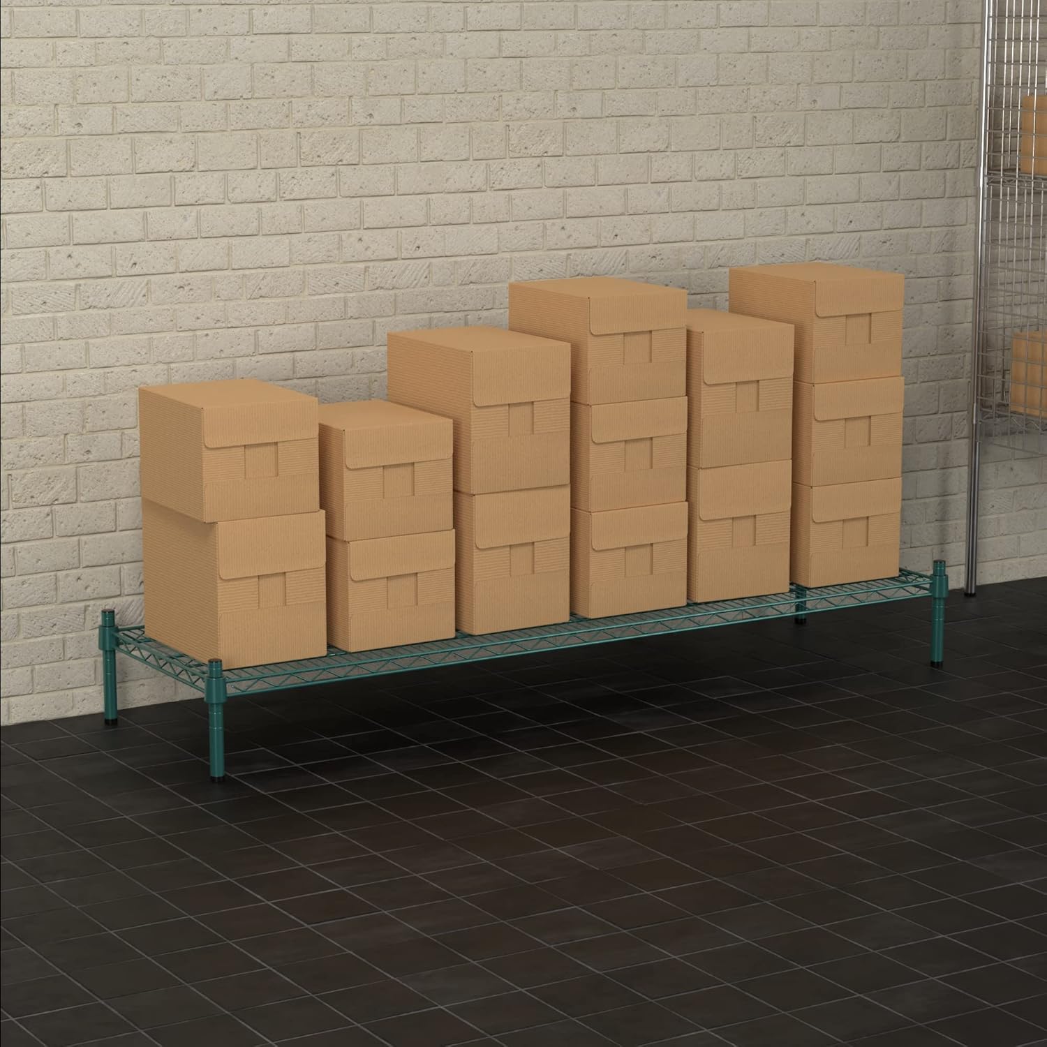18" x 60" NSF Green Wire Stationary Dunnage Storage Rack with 8" Posts Ideal for Commercial Kitchen Home Garage Warehouse Shelters