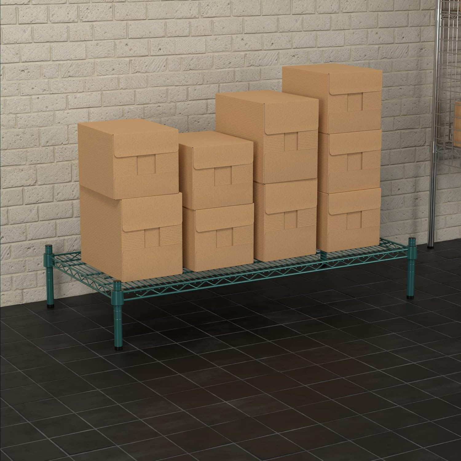21" x 42" NSF Green Wire Stationary Dunnage Storage Rack with 8" Posts Ideal for Commercial Kitchen Home Garage Warehouse Shelters