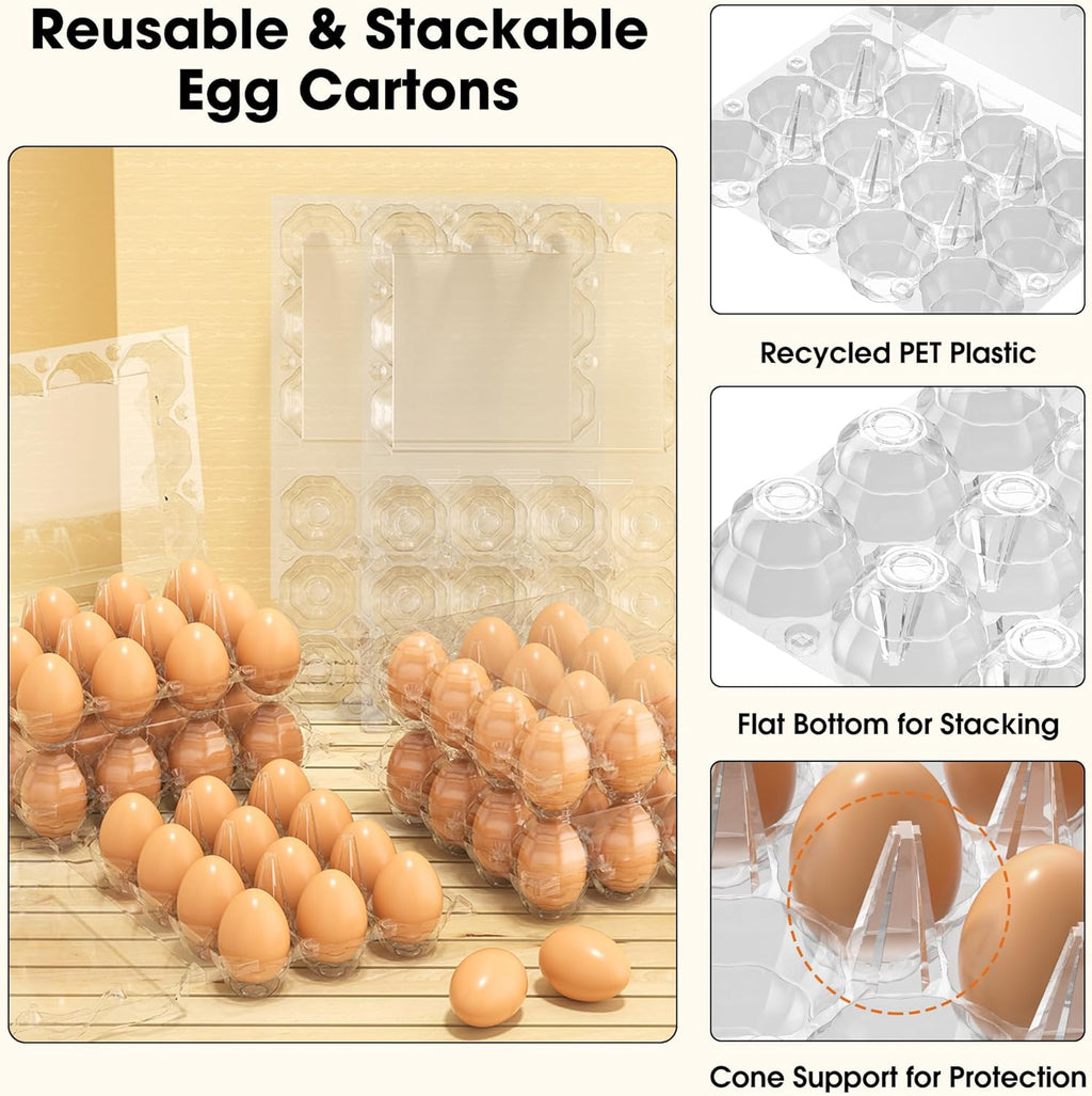 100 Pack Egg Cartons Cheap Bulk, 12 Count Clear Empty Egg Cartons for Fresh Chicken Eggs, 2x6 Grids Reusable Egg Holder Trays for Refrigerator Use, Chicken Farming, Family Storage and Market Purpose