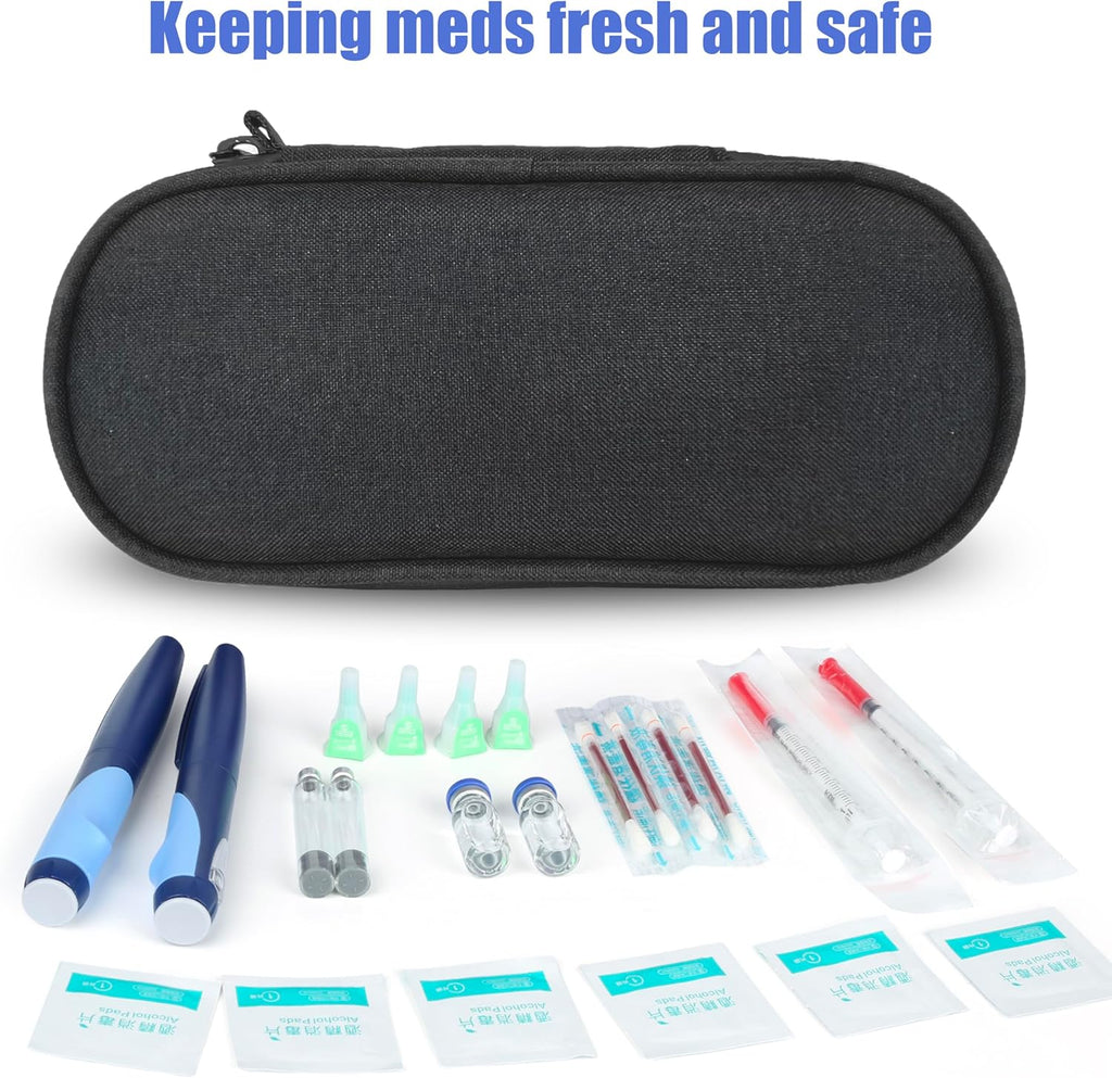 Insulin Pen Cooler Travel Case with TSA Approved Ice Packs,Diabetic Medication Insulated Cool Organizer,Insulin Pen and Other Diabetic Supplies, for the Daily Life and Trip Black