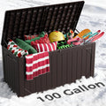 100 Gallon Outdoor Storage Box, Weatherproof Deck Box for Patio Cushions, Throw Pillows, Garden Tools, Lockable Resin Large Outdoor Storage Bench for Yard, Porch, or Balcony