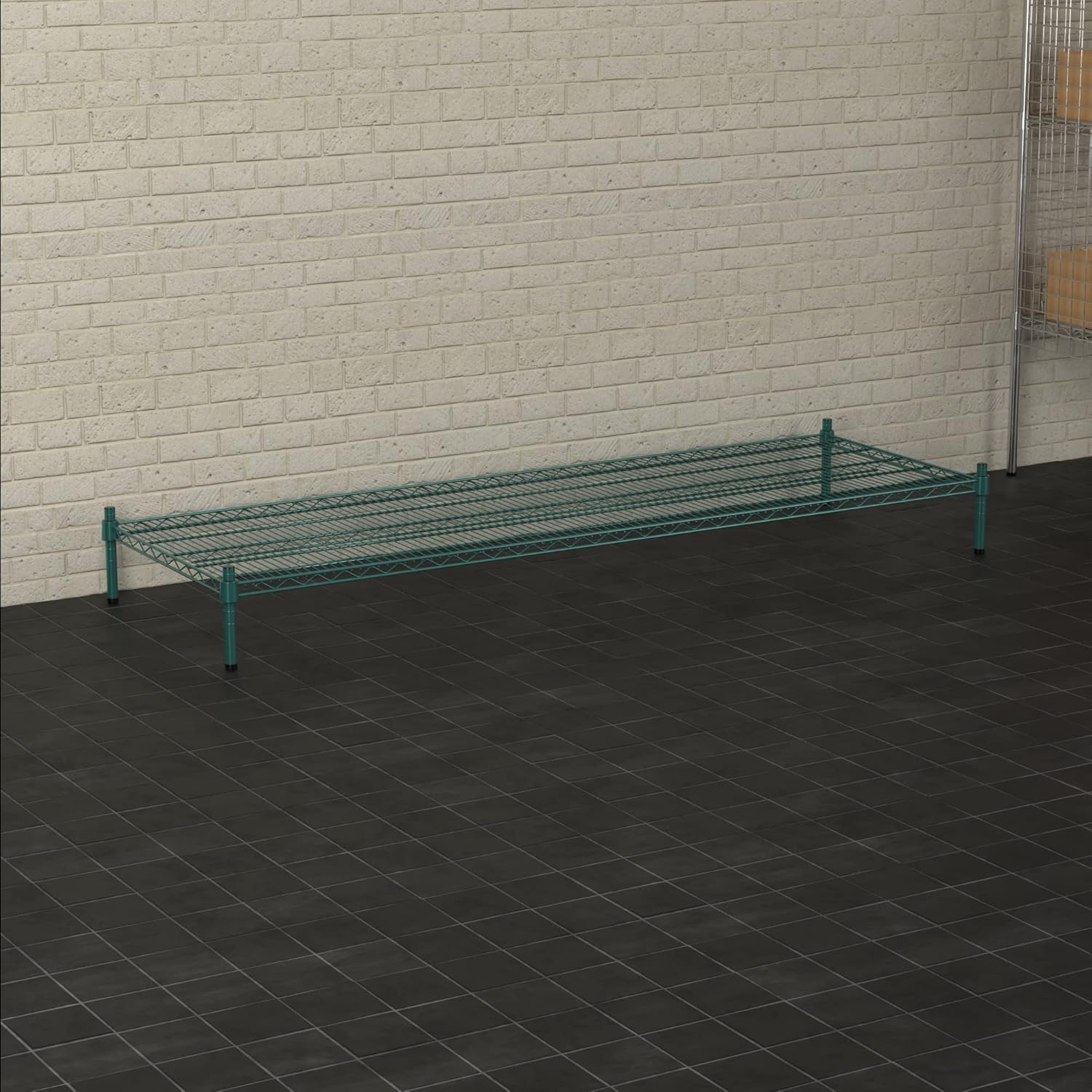 24" x 72" NSF Green Wire Stationary Dunnage Storage Rack with 8" Posts Ideal for Commercial Kitchen Home Garage Warehouse Shelters