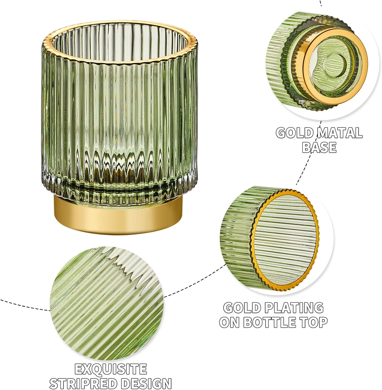 Makeup Brush Holder Organizer,Toothbrush Holders,Desk Pen Pencil Holder,Multifunctional Vintage Glass Brush Cup（S+L/Green/A3-1-US）