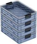 SIDIO Quarter Crate 4 Pack of Stackable Storage Bins - Organizer Bins with Dividers for Garage Organization, Home Storage - Heavy Duty Plastic Containers - 19.16” x 12.75”x 4.57” (Navy Gray)
