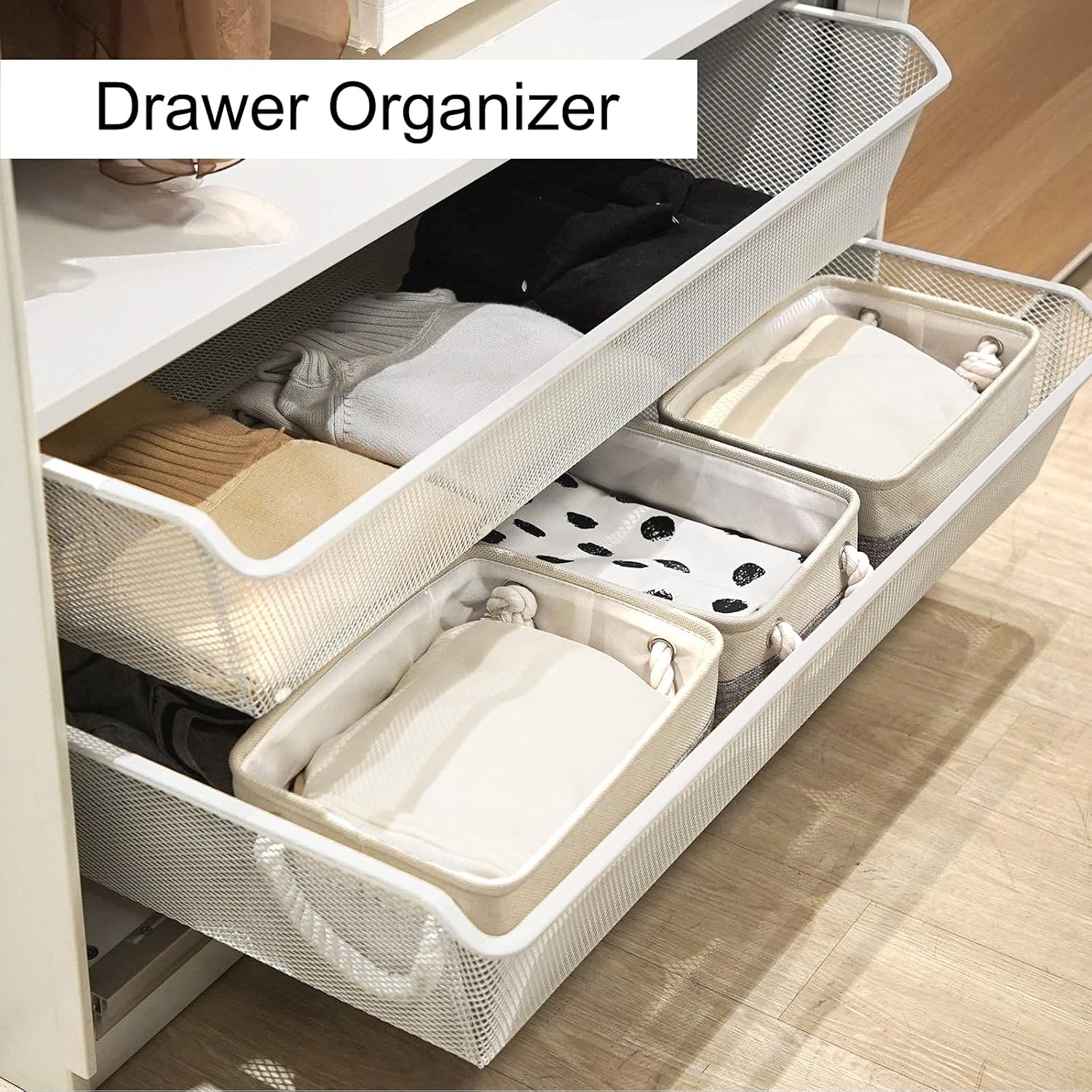 HNZIGE Fabric Storage Baskets for Organizing(6 Pack) Small Baskets for Shelves, Laundry, Nursery, Closets, Decorative Baskets for Gifts Empty (White&Gray, 11.8" x 7.8" x 5.1")