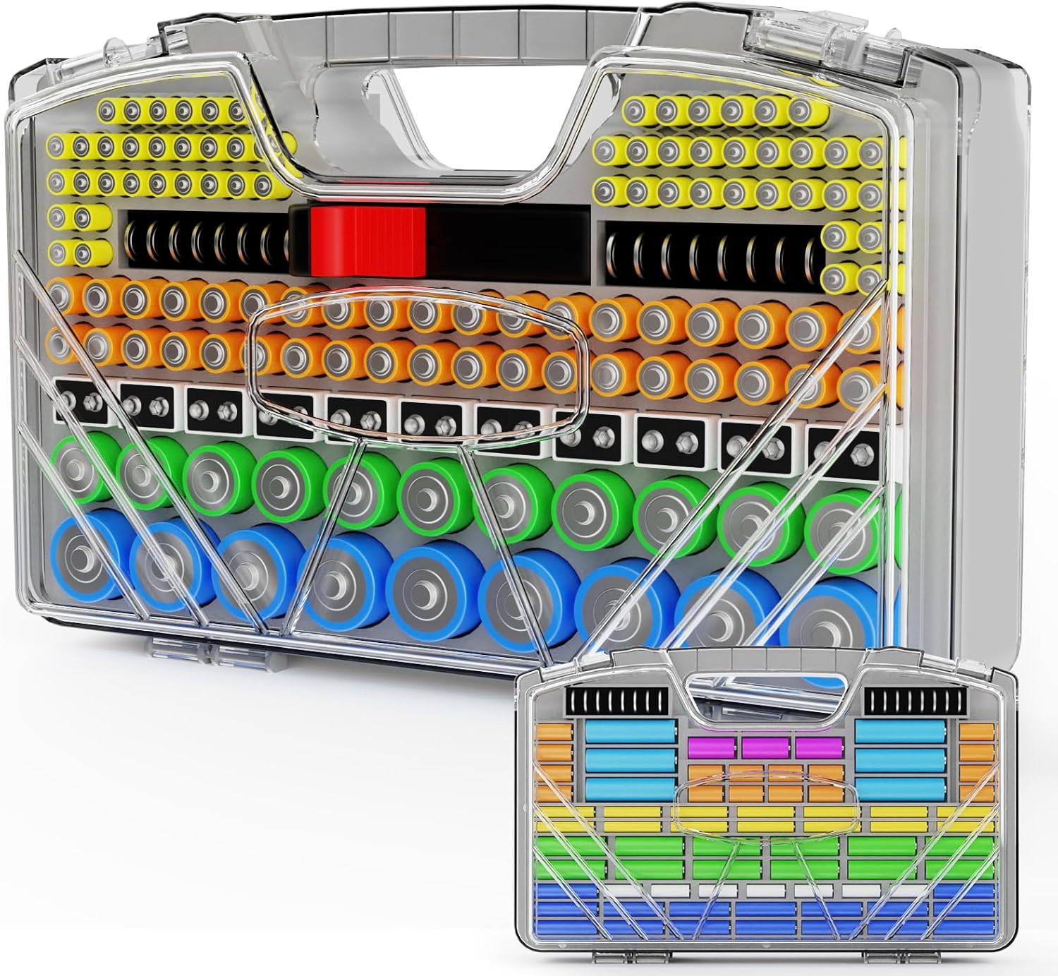 Battery Organizer Storage Case, Battery Storage Holder Organizer Box with Tester - 285 Batteries Double-Sided Variety Pack, Holds AA AAA 4A C D Cell 9V 3V Lithium LR44 CR2 CR123 CR1632 18650 Button