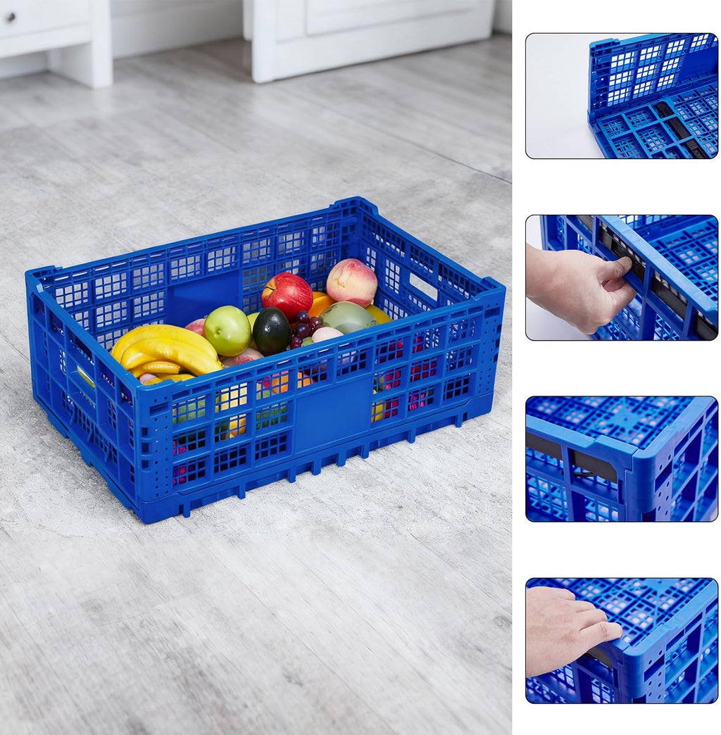 Collapsible Storage Crates, 52 Liter Heavy Duty Foldable Plastic Crates , Storage Baskets and Bins 23.6" L x 15.7" W x 8.6" H Stackable Dairy Milk Crates for Office, Home, Toy Storage