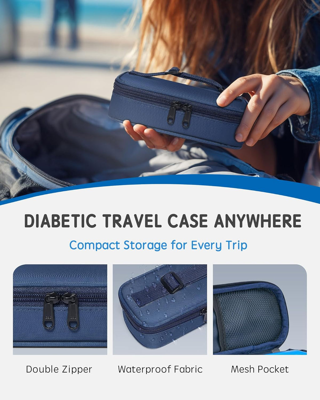 Insulin Vial Cooler Travel Case TSA Approved, 300g Reusable Ice Brick Insulin Pen Case Holds 2 Pens and 2 Vials, Long Lasting Medication Cooler for Travel Camping and Outdoor Activities (Blue)