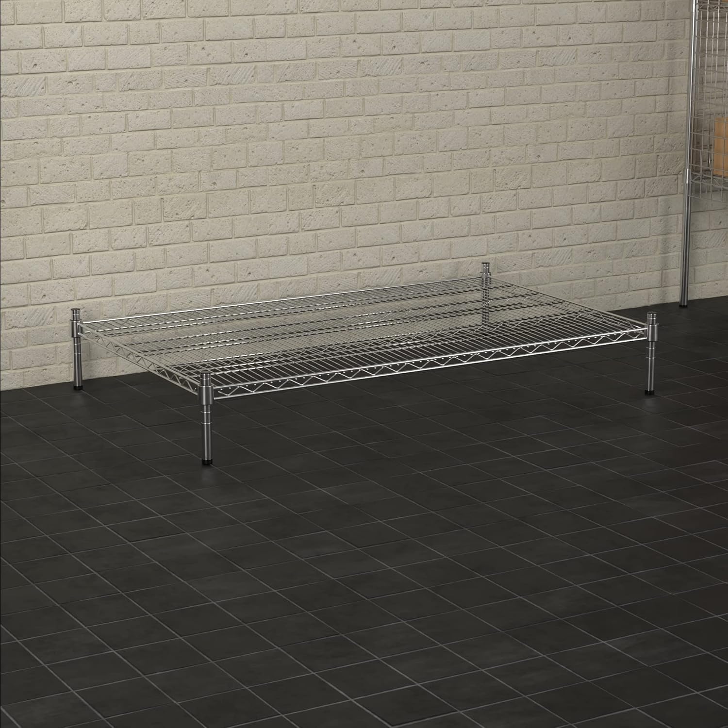 30" x 48" NSF Chrome Wire Stationary Dunnage Storage Rack with 8" Posts, Ideal for Commercial Kitchen, Home, Garage, Warehouse, Shelters