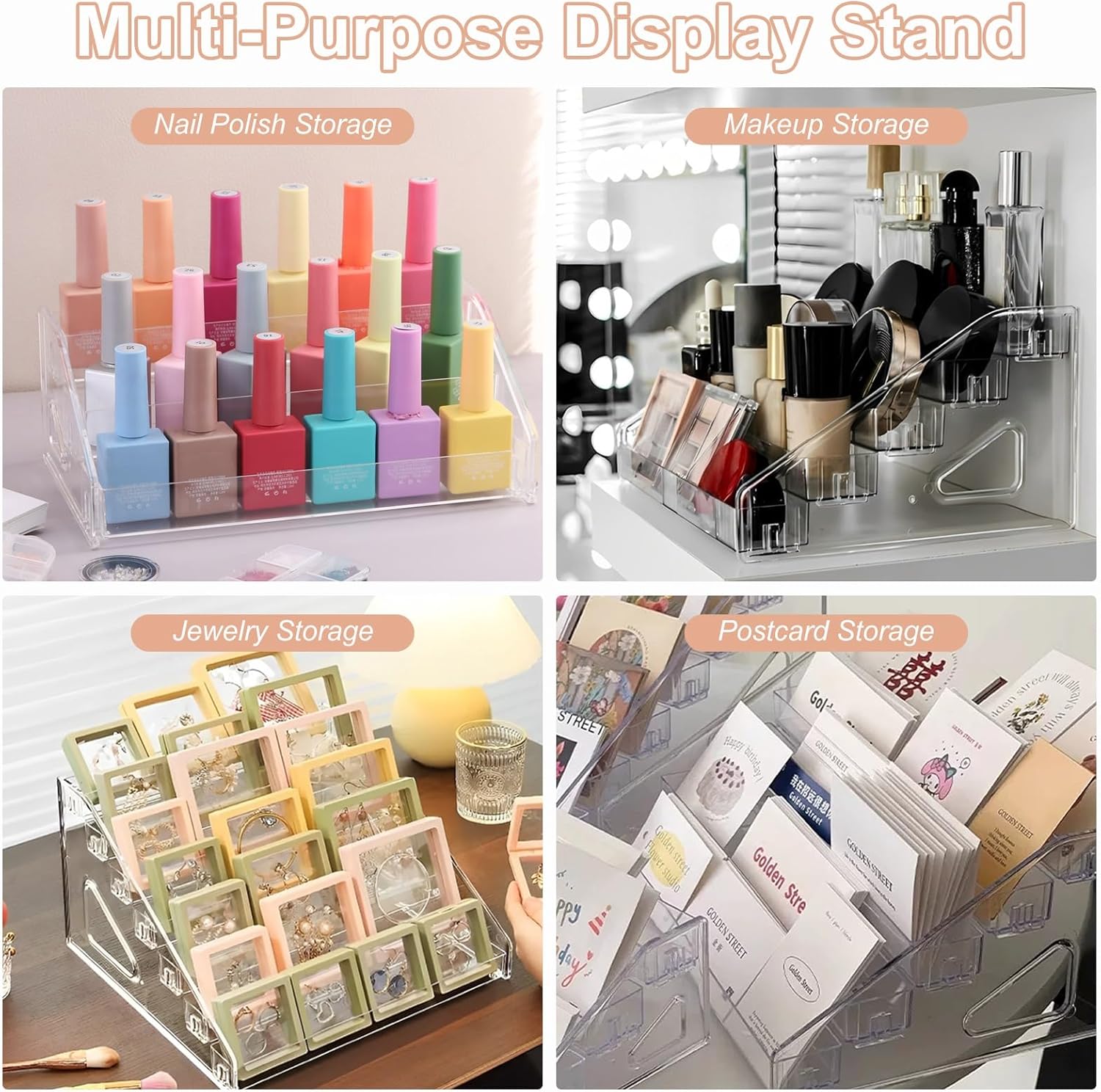 Nail Polish Organizer Clear Acrylic Eyeglasses Display Holder Essential Oil Storage Rack Makeup Stand Tray - 3 Layer