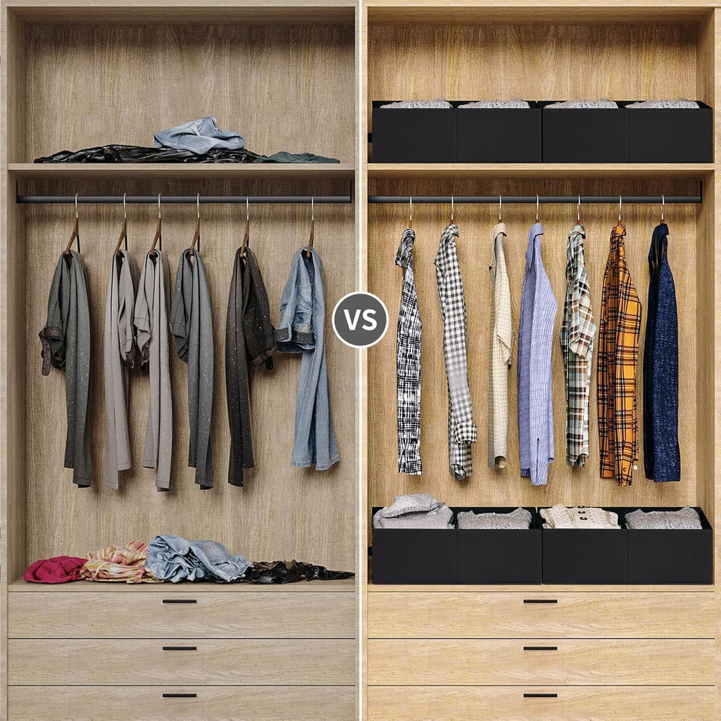 DIMJ Trapezoid Storage Bins for clothes - 4 Packs Closet Organizers and Storage Baskets, Foldable Closet Baskets with Handles and Divider, Closet Storage Bin Toybox for Shelves Living Room Bedroom