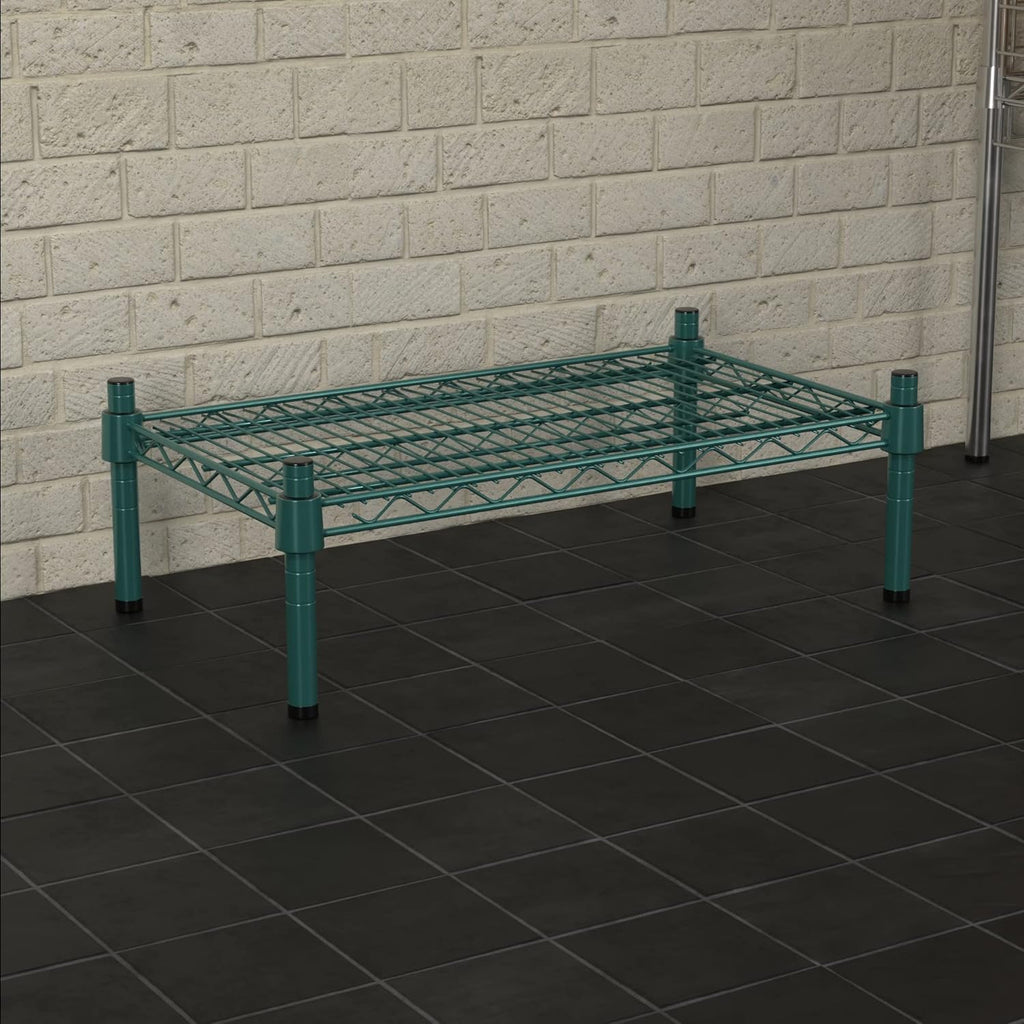 14" x 24" NSF Green Wire Stationary Dunnage Storage Rack with 8" Posts Ideal for Commercial Kitchen Home Garage Warehouse Shelters