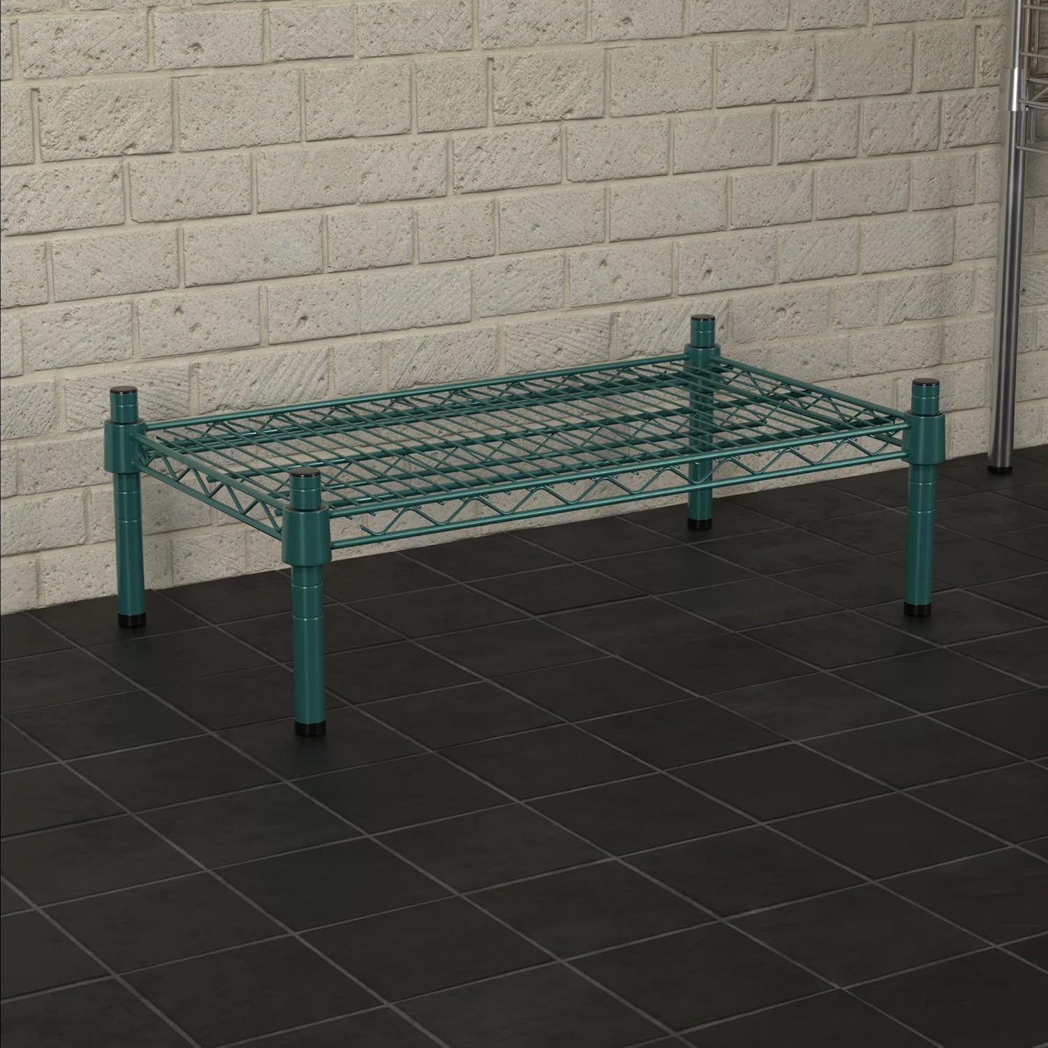 14" x 24" NSF Green Wire Stationary Dunnage Storage Rack with 8" Posts Ideal for Commercial Kitchen Home Garage Warehouse Shelters
