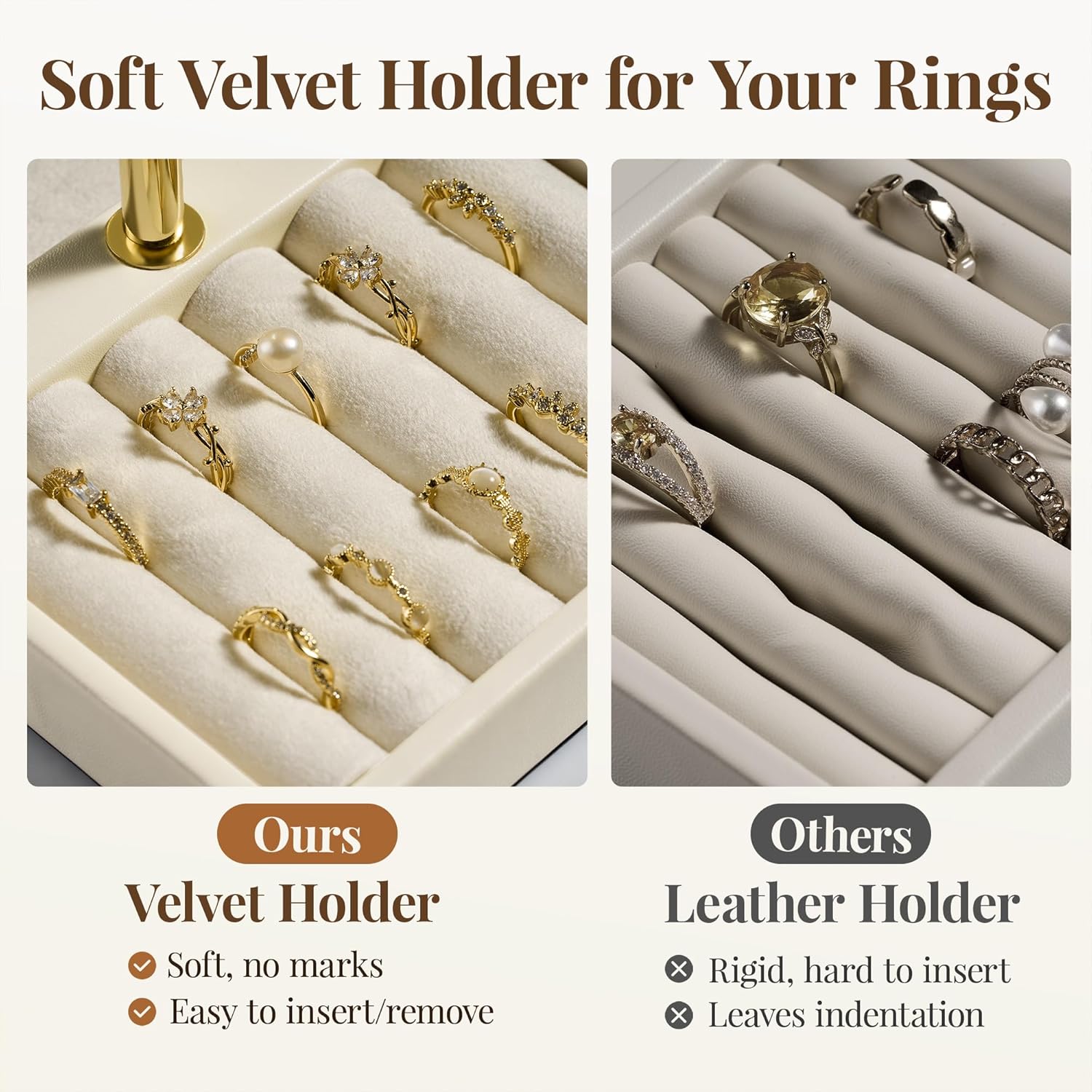 3 Tier Bracelet Holder Display - Beige Leather Bracelet Holder, Detachable T Bar Jewelry Holder Organizer for Bracelet, Necklace, Earrings, Rings, Watches, Bangle