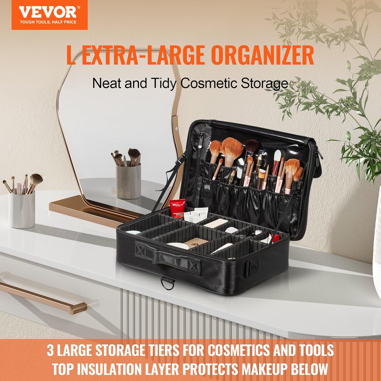 VEVOR Makeup Train Case Professional Makeup Storage Organizer Box Make Up Carrier for Women and Girls