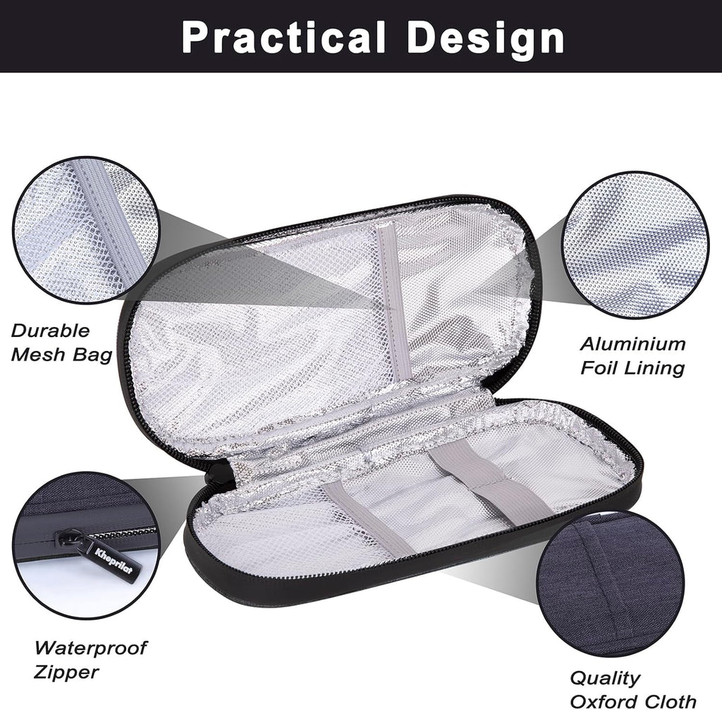 Insulin Cooler Travel Case with 90g TSA Approved Ice Packs – Insulated Diabetic Medication Bag for Insulin Pens & Supplies – Compact & Waterproof for Daily Use & Travel