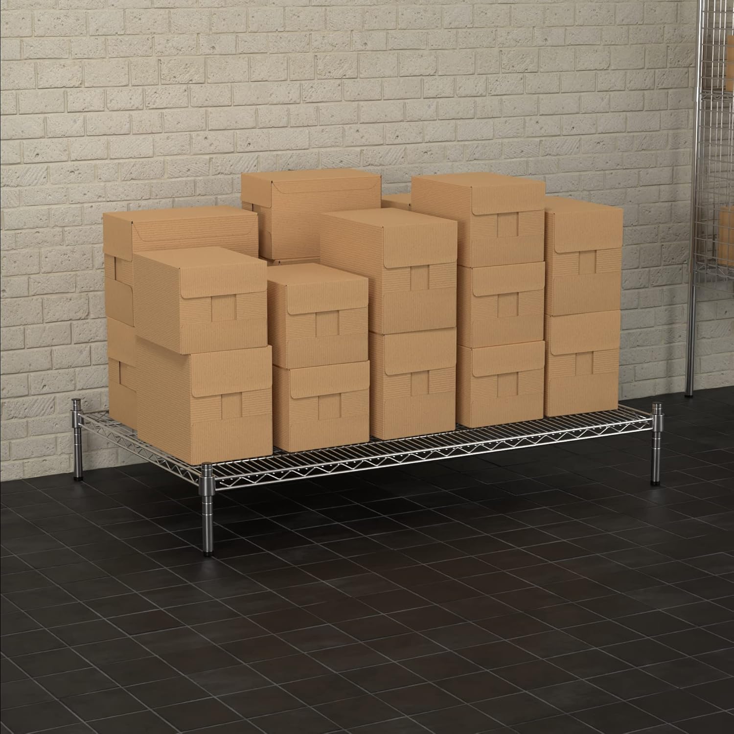 30" x 48" NSF Chrome Wire Stationary Dunnage Storage Rack with 8" Posts, Ideal for Commercial Kitchen, Home, Garage, Warehouse, Shelters