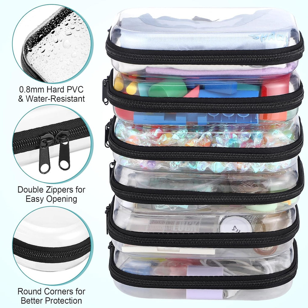 Sanwuta 6 Pcs Clear Hard Zipper Case Hard Plastic Zipper Pouches Transparent Makeup Bag Pencil Pouches for Travel Snacks Christmas Trinket Storage Organizer Box(Black,7.87 x 5.9 x 2 Inch)