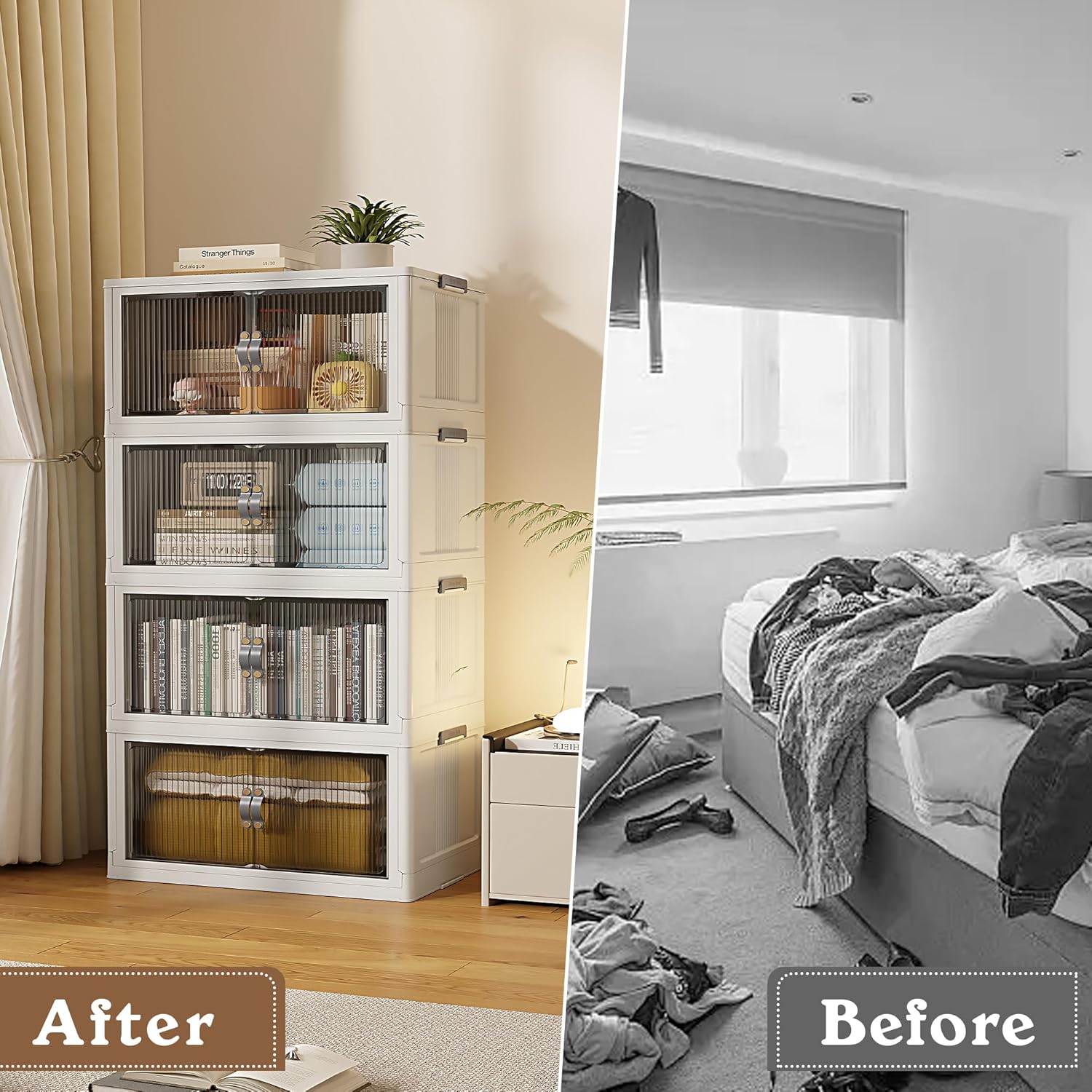 SAILUN 116Gal/464Qt Stackable Storage Bins Folding Collapsible Storage Bins with Lid, Closet Organizers and Storage,Grey 26" W x 17" D x 56.7" H