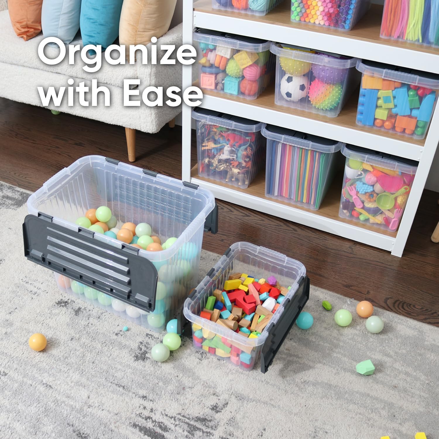 Superio Storage Bins with Lids, Clear Plastic Containers for Organizing, Stackable Totes, BPA Free, Odor Free, Organizer Boxes for Home, and Dorm, 17 Quart (4 Pack, 15"x10"x10.25")