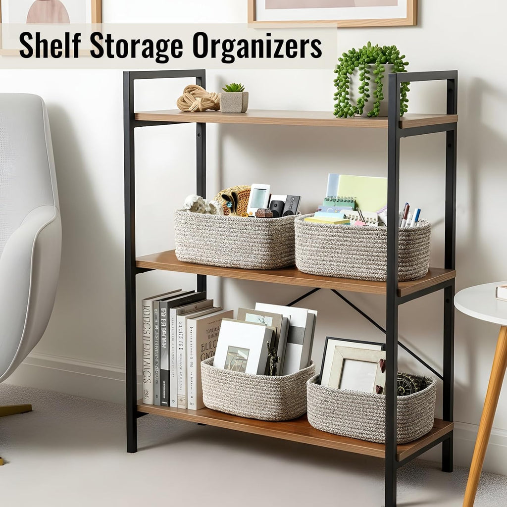 8 Pack Small Storage Baskets for Organizing, Woven Rope Bins for Bathroom, Closet, Shelf Organizer, Cute Cube Decorative Box for Towels, Baby Nursery, Toys, Gift Empty Baskets - 11.5"x7.5"x4.7"-Brown