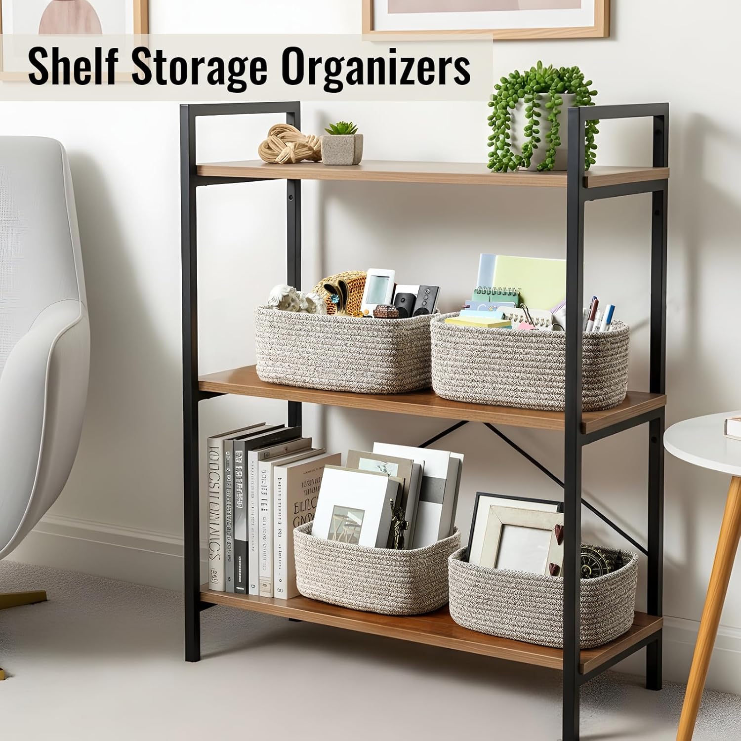 8 Pack Small Storage Baskets for Organizing, Woven Rope Bins for Bathroom, Closet, Shelf Organizer, Cute Cube Decorative Box for Towels, Baby Nursery, Toys, Gift Empty Baskets - 11.5"x7.5"x4.7"-Brown